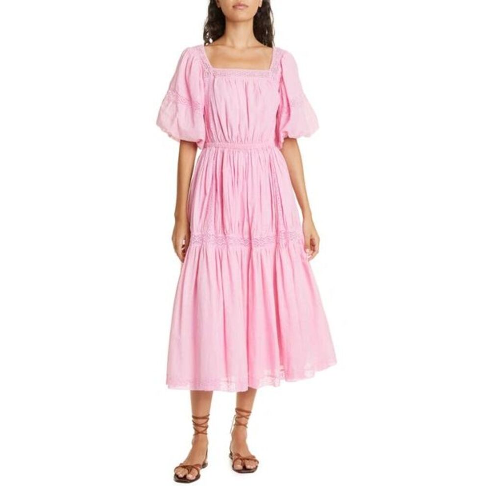 Mille Resort & Travel Talitha Tiered Lace Dress‎ Bubblegum Womens XS Midi Boho